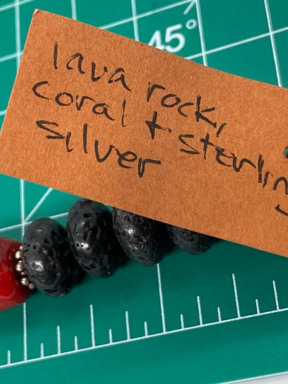 Carol Bradley Bracelet Black Lava Rock Red Coral Sterling Silver 925 Clasp